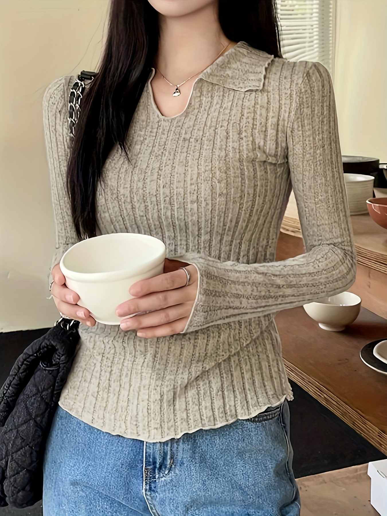 ZHANQISHENG Women's Metallic V-Neck T-Shirt - Loose Fit Batwing Sleeve Casual Top