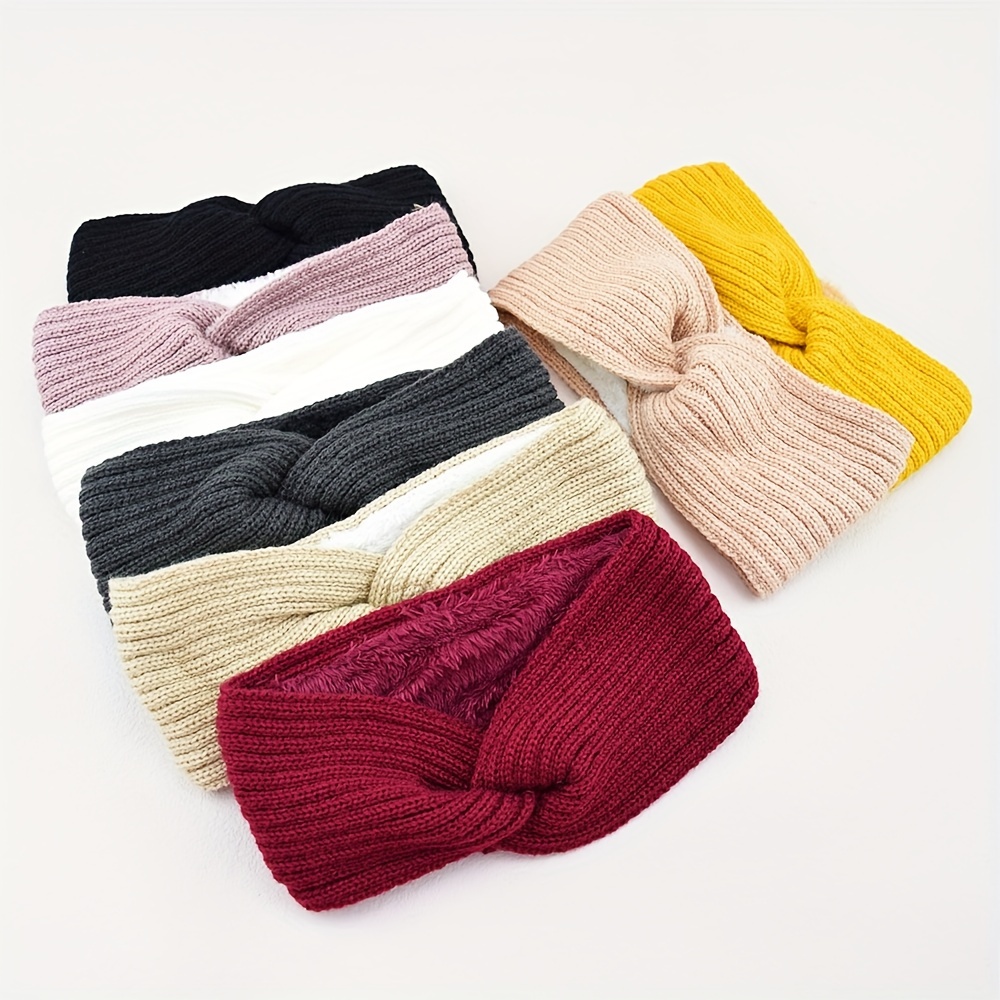 

Cozy Fleece-lined Knit Headband For Women - , Warm Ear Protection Hairband With Design