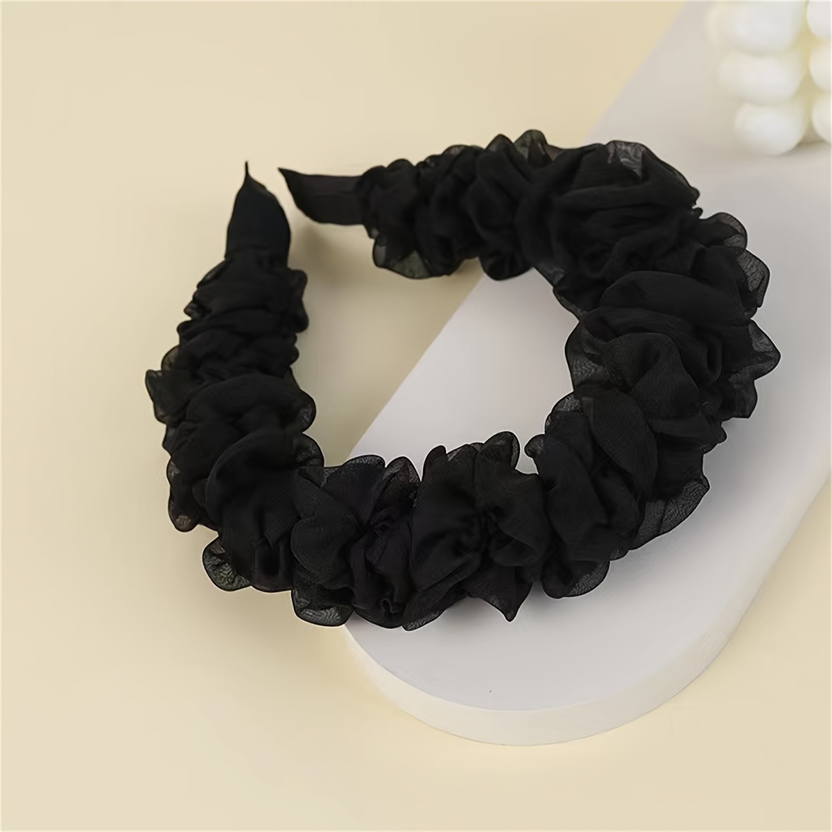 Image of 1pc Women's Sweet And Elegant Mesh Fabric Pleated Fresh-style Headband, In , Beige, Khaki, And Pink. The Soft Fabric Is Suitable For Daily Wear And Party Styling, Enhancing A Sense Of Fashionable