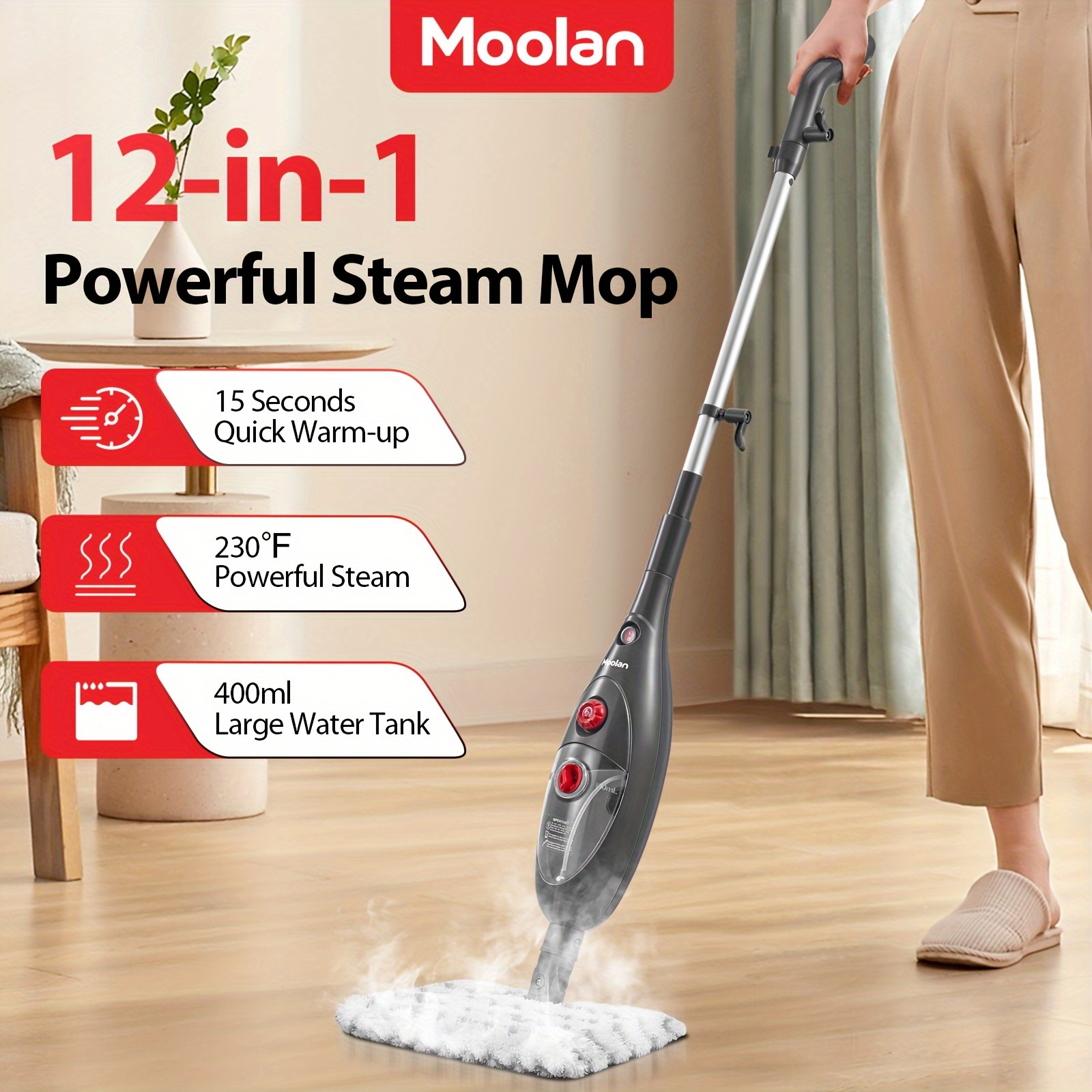 

Moolan Steam Mop For Hardwood Floors 12 In 1 Steam Mop, Detachable Handheld Steamer Mop, Multipurpose Steam Cleaner For Floors, Floor Steamers For Hardwood And Tile