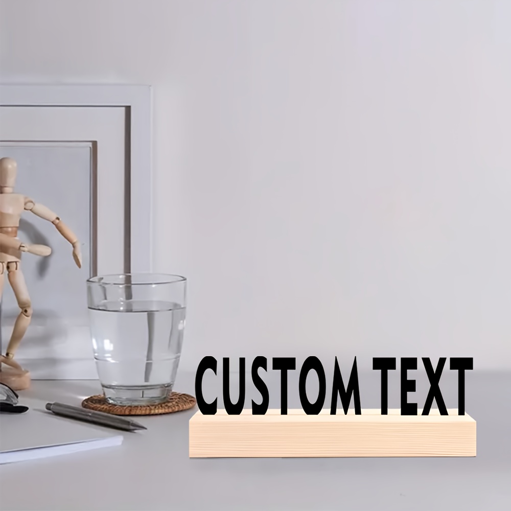 TEMU 1pc Customizable Name And Address Iron Desktop Ornament With Wooden Base, Customizable Statement And Custom Text Content Metal Desk Decor,
