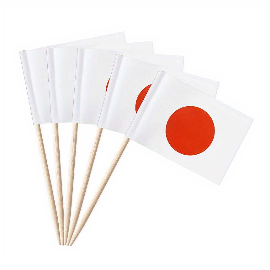 

100pcs Wooden Japanese Flag Toothpicks, Multi-holiday Decorations For Birthday, Christmas, Halloween, Easter, Hanukkah, Thanksgiving - Mini Cupcake & Cake Labels