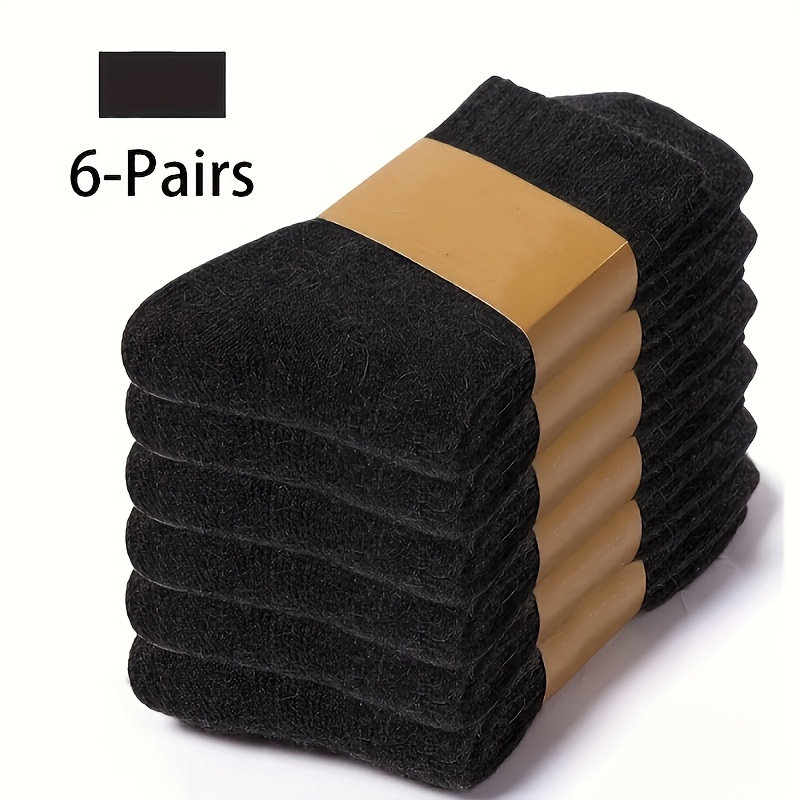 6 Pairs Socks Thick Socks Men's Winter Fleece Ultra-thick Warm Socks Mid-calf Socks Winter Socks Ski Socks