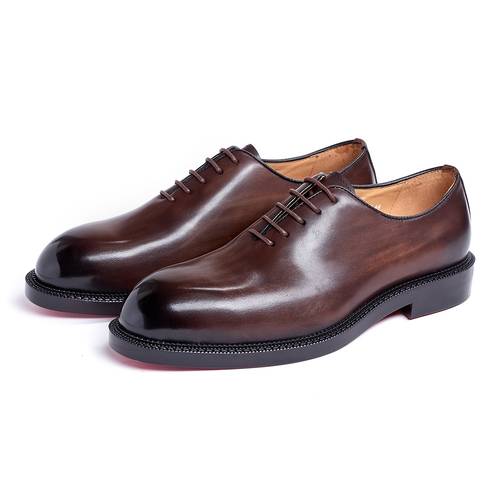 item picture men full grain cowhide formal oxford shoes hand burnished wide last 3 layer serrated welt red rubber sole standard eu size 3 colors business casual daily shoes