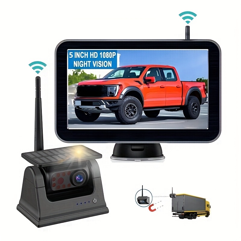 2 Magnetic Solar Wireless Backup Camera Kit With 7" HD Monitor – For Trucks, RVs, Trailers (Night Vision, Motion Alert)