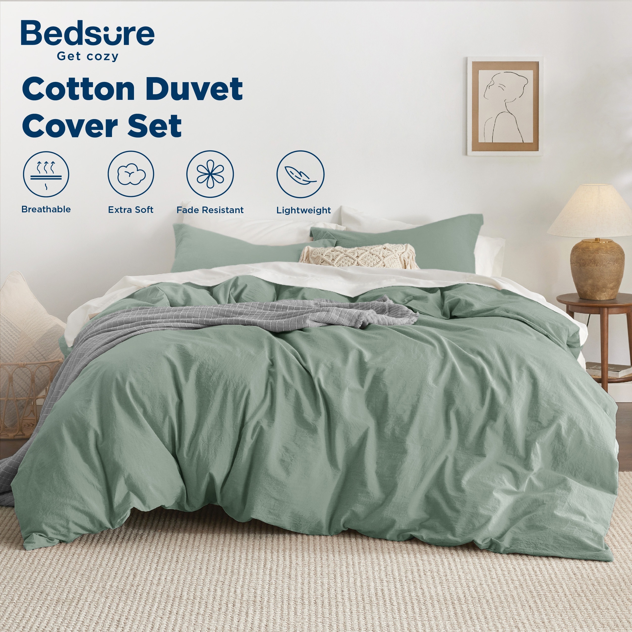 

1set 100% Cotton Duvet Cover Set, , Soft And Breathable, Machine Washable, Multiple Components, Various Closure Types