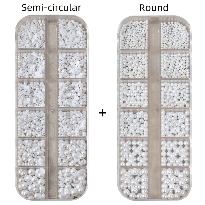 Image of 2 Boxes White Nail Art - Mixed Size Resin Flatback Half Nail Art Charms Nail Rhinestones For , Face & Clothing, Nail Decoration Supplies