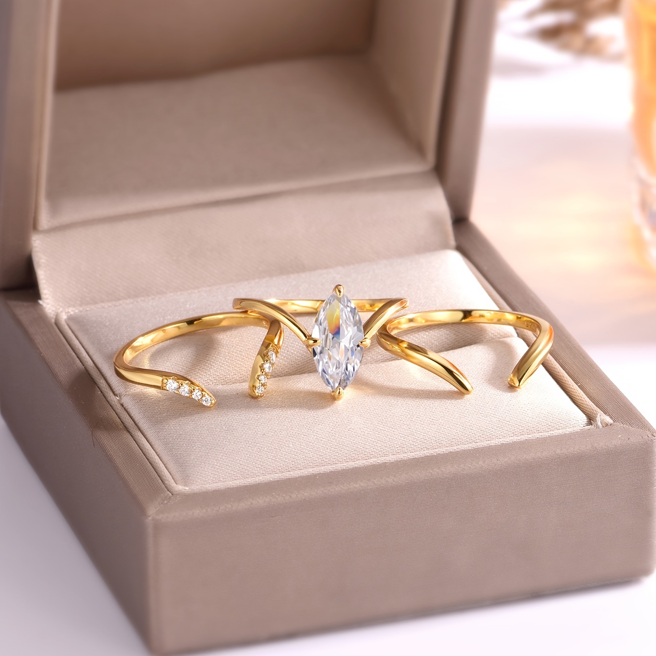 3pc Stackable Horse Eye Shaped Synthetic Zircon Ring Set