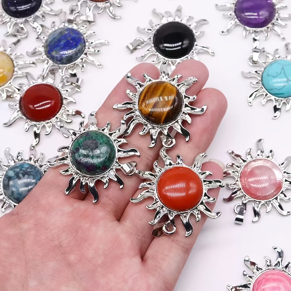 12pcs Natural Stone Alloy Sunflower Pendant Necklace Set