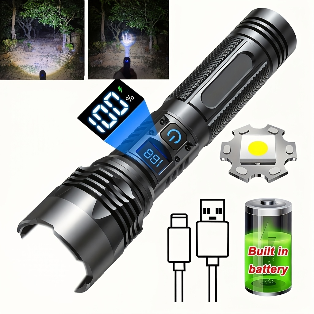 TEMU 1 Tactical Led Flashlight, 1000lumen Led Flashlight, Portable Rechargeable Flashlight With Built-in 18650 Lithium Battery, Men's Tool Gift,