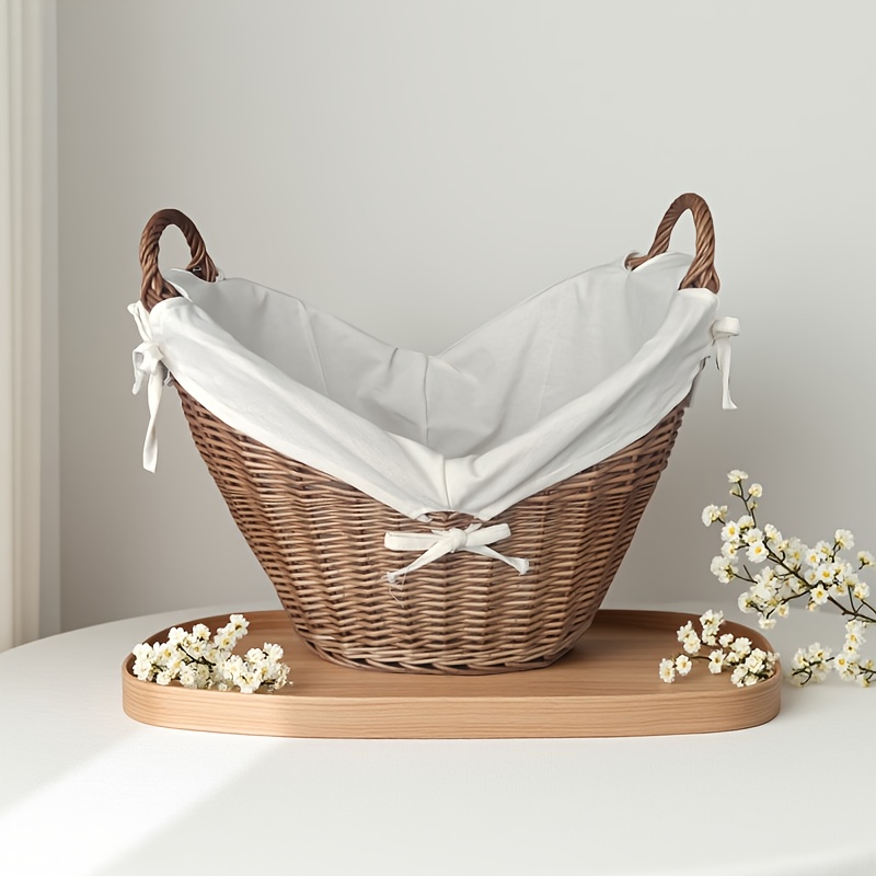 Panier à Linge Ovale avec Poignées - Bac de Rangement pour Salle de Bain, Cuisine, Bureau - Organisateur Robuste et Gain de Place, Décor Rustique - Panier Facile à Transporter pour Vêtements, Jouets - Design Bohème, Matériau Naturel, Idéal pour les Passionnés d'Organisation