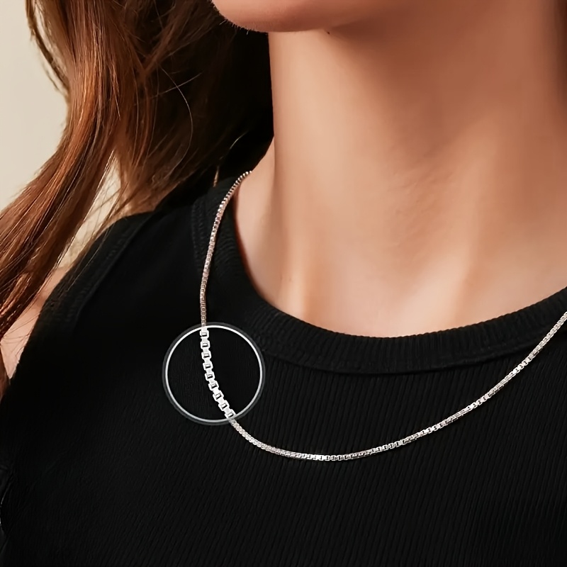 925 Silver Women's Box Chain Necklace 45-60cm