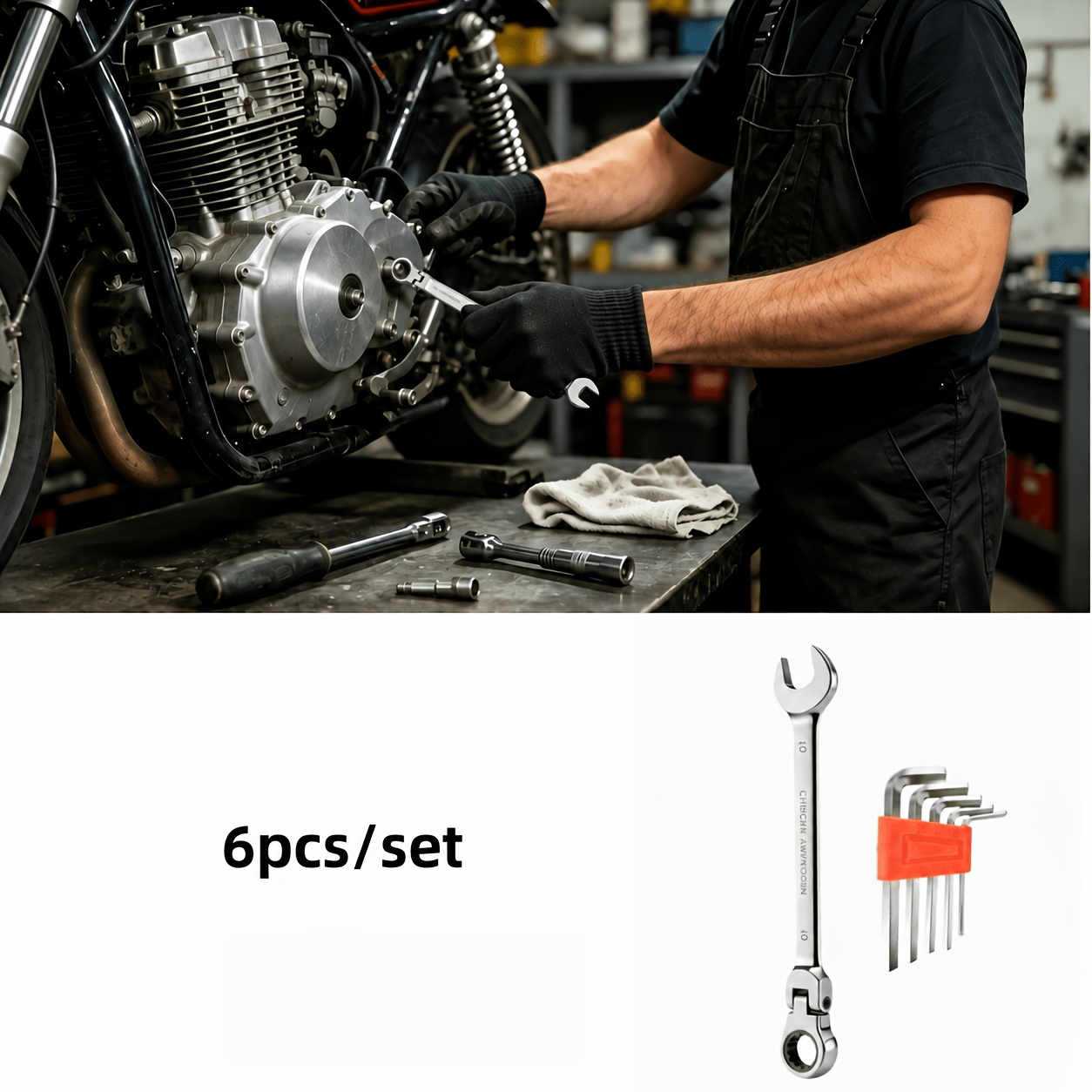 TEMU 5pcs Hex Keys And 1pc Wrench Ratchet Wrench Set, Metric 72 Teeth, Flexible Rotating Head, Material, Suitable For Car Repair, Bicycle, Electric