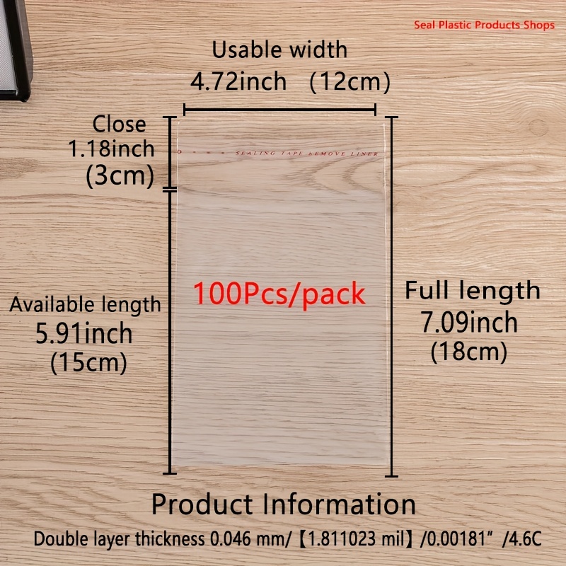 TEMU 100pcs Sachets en plastique OPP transparents anti-poussière, double épaisseur 0.046Mm, sacs de rangement réutilisables multi-spécifications,