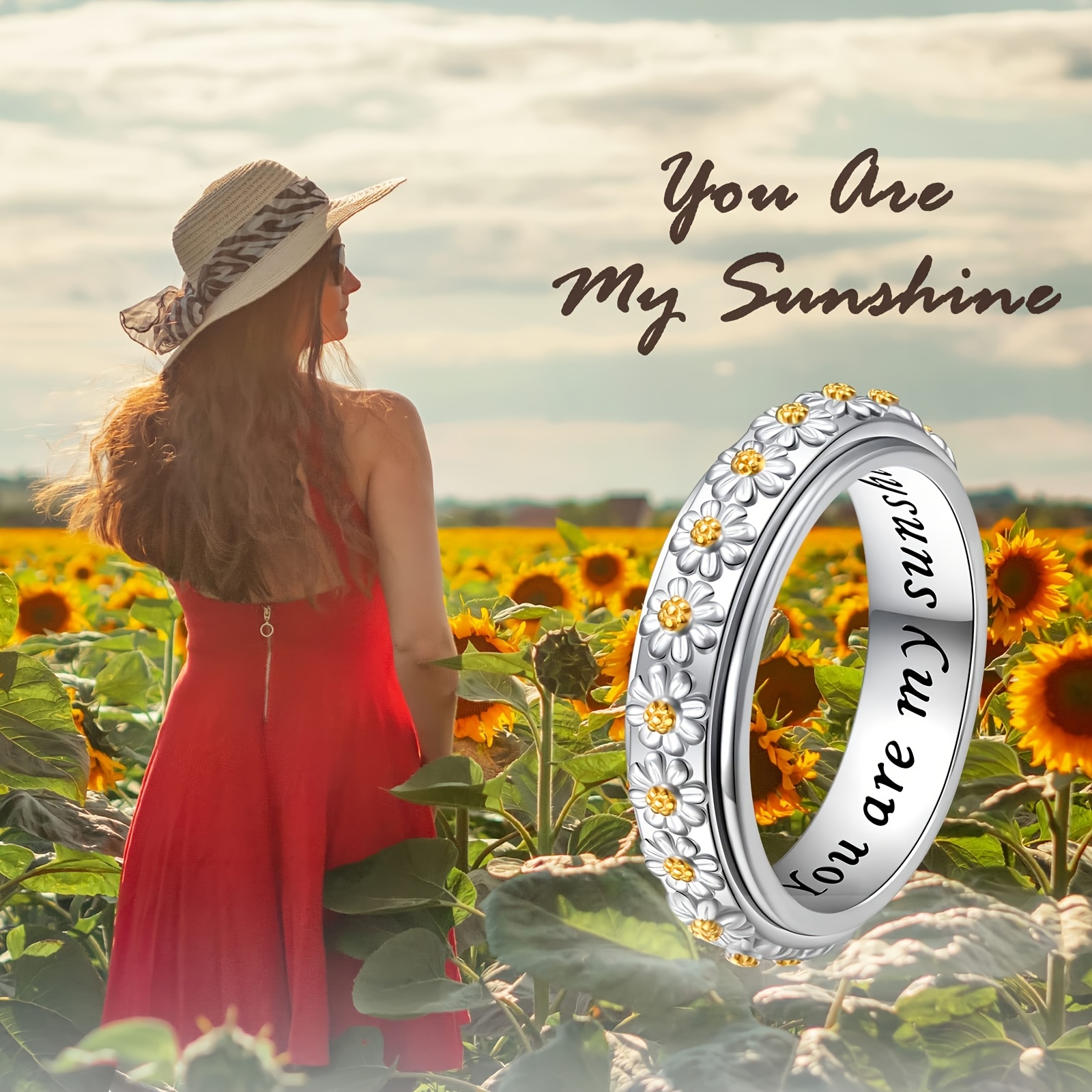 sterling silver daisy spinner ring for   relieving flower fidget ring elegant gift for women   Product details 0
