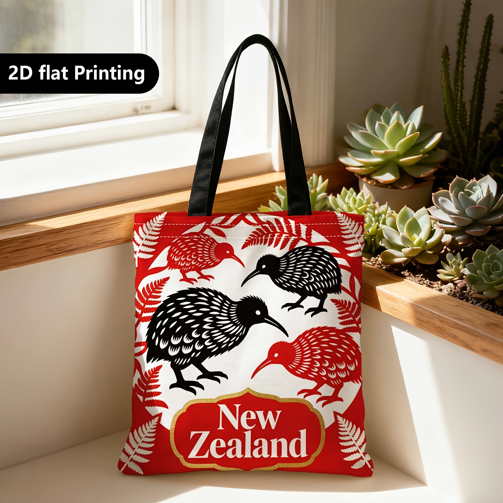 TEMU A Shopper Is Portable And On The Shoulder Or , Made Of. It Features A 2d Double-sided Design With New Zealand Elements Like Kiwi Birds And Fern