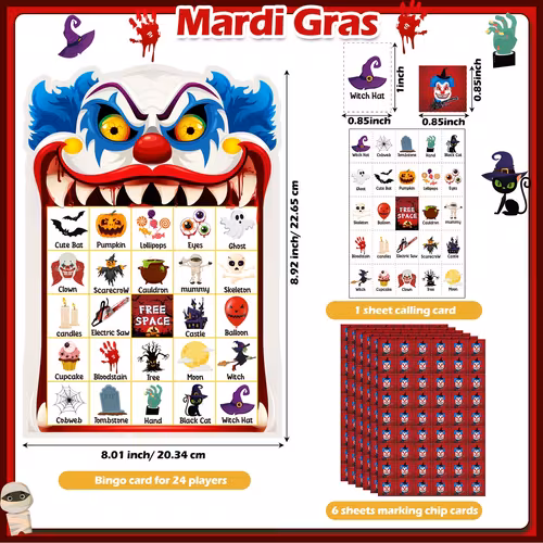 Clown Bingo Game 24-Player Cards Set