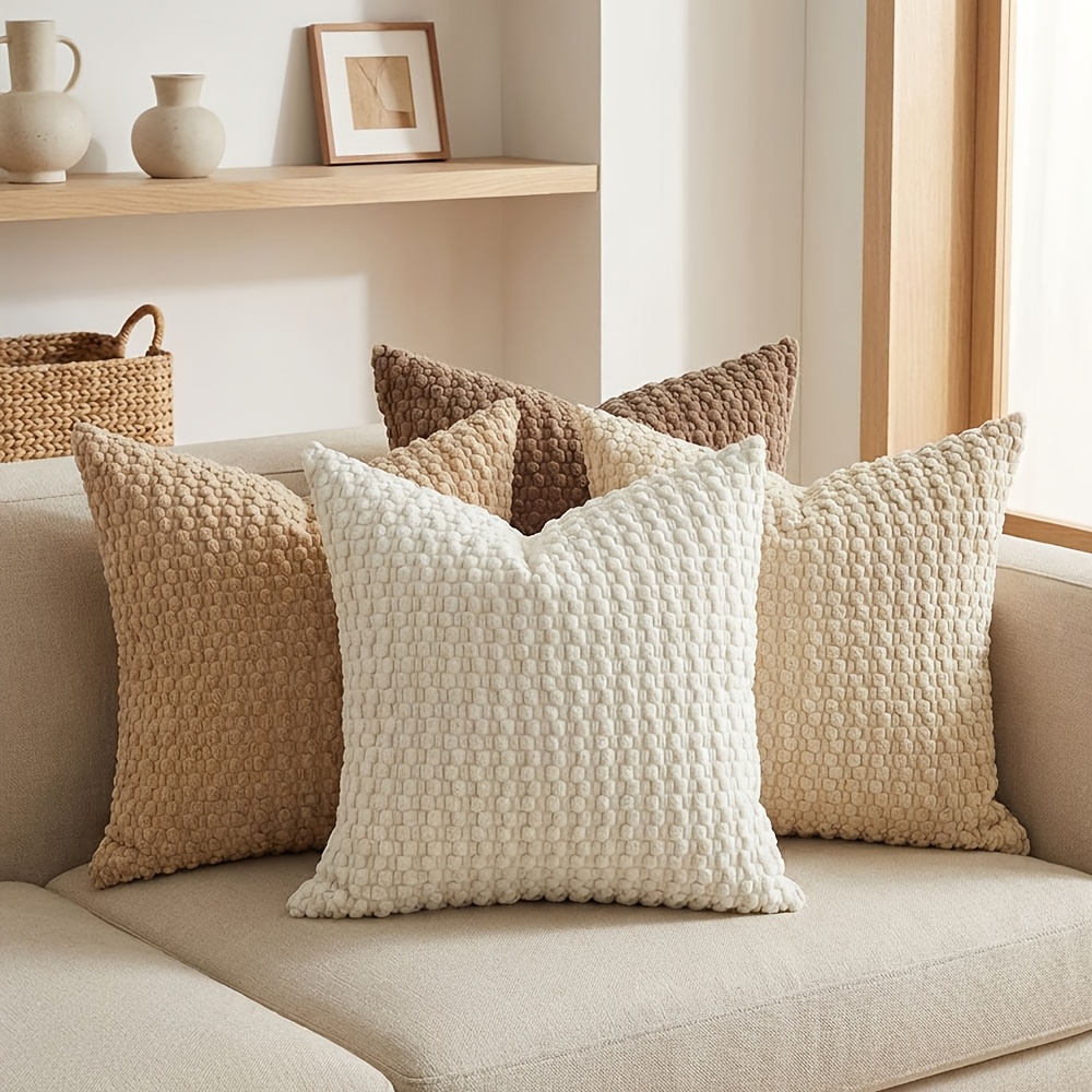 E-shop Set mit 4 quadratischen dekorativen Kissenbezügen für Frühling und Sommer, weiches gestreiftes Cord, erhältlich in den Größen 16X16In, 18X18In
