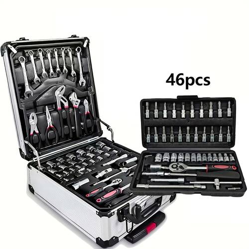 repair tool kit carbon steel ratchet wrench socket tool box durable metal household tool box combination repair tool for mechanics and diy enthusiasts