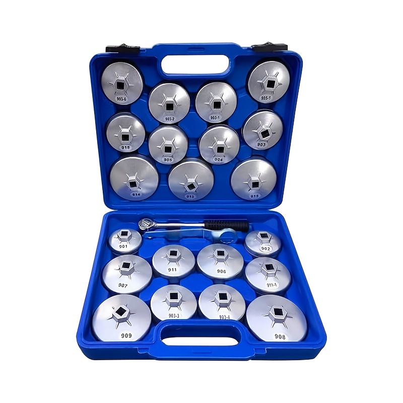 TEMU 23pcs Aluminum Alloy Cup Type Oil Filter Wrench Socket Removal Tool Set 1/2" Dr. With A Storage Case