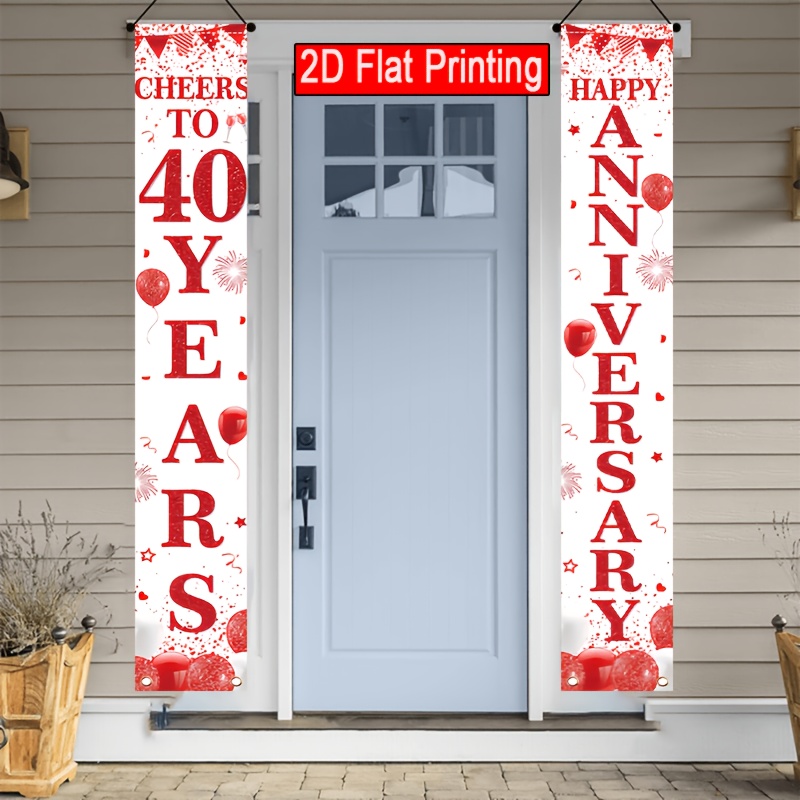 TEMU 2d Flat, 2d Flat 2pcs Red Happy 40th Anniversary Porch Banner Red And White 40th Anniversary Wedding Flag Suitable For Outdoor Courtyard Lawn