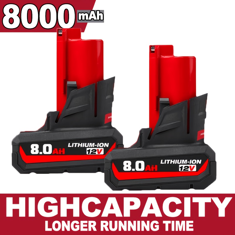 TEMU 2/4pack 8.0ah Replacement For 12v Battery, 12v Lithium Battery Compatible With 48-11-2411 2402 2440 48-11-2401 48-11-2412 48-11-2402 Mwl1806 And