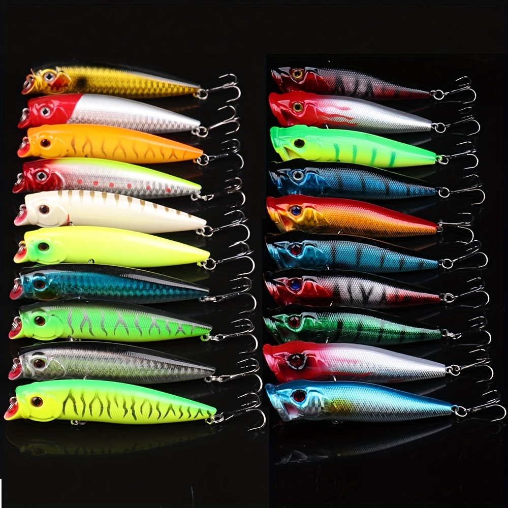 TEMU 20pcs Popper Fishing Lures Hard Bait Top Water Fishing Bait For Surface Bait Mixed Fishing For Pike Bass