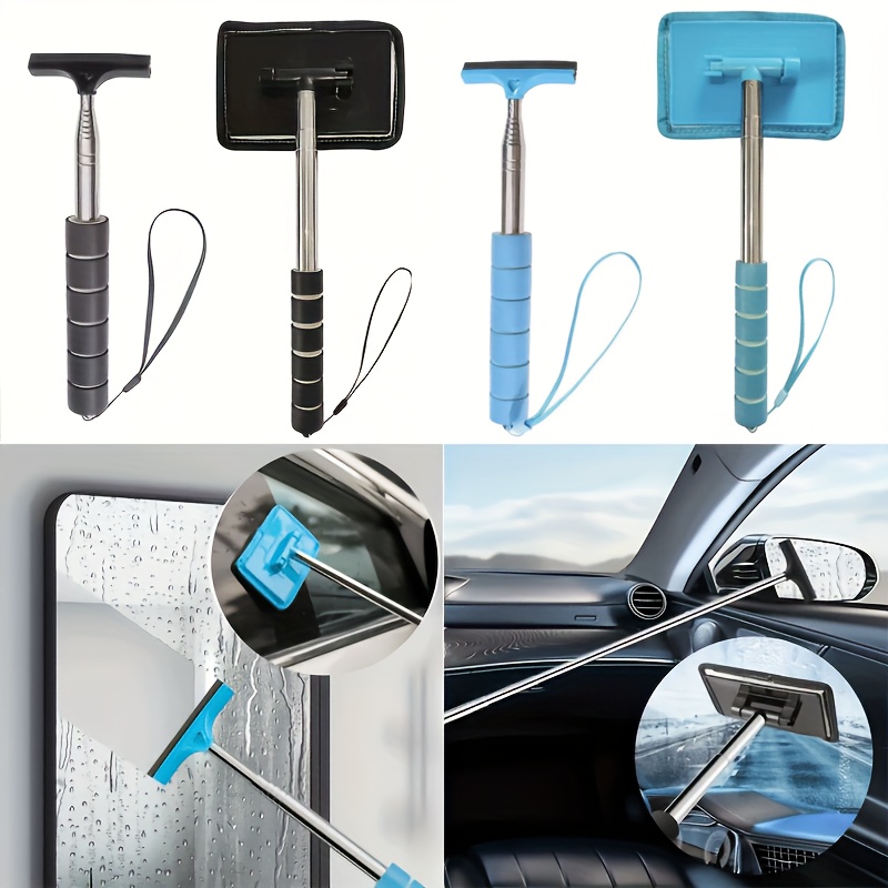 2pcs multi color telescopic glass cleaning brush with extendable handle suitable for car rearview mirrors bathroom windows   window and   tool ergonomically designed dual use at home or in the vehicle   in black blue