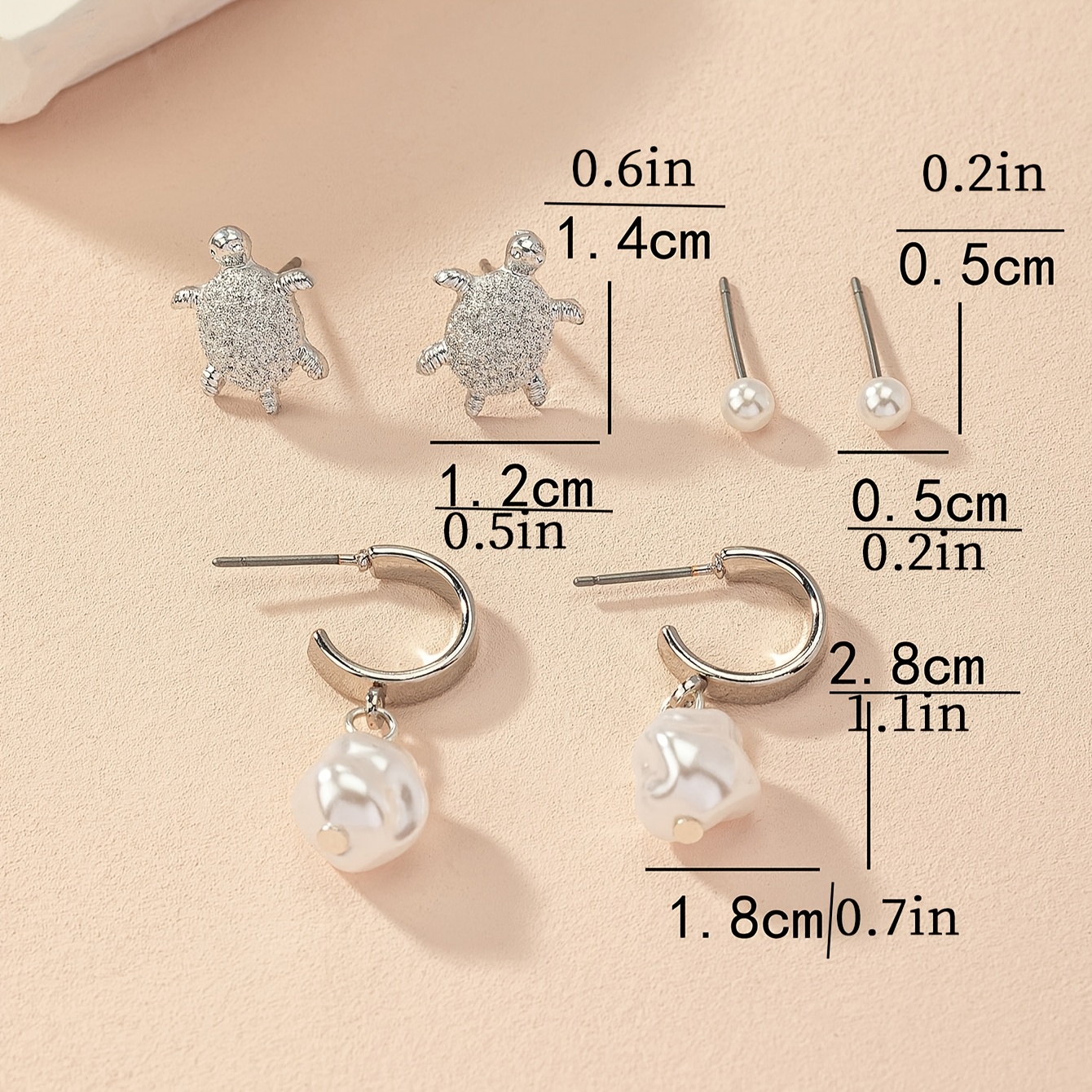 6pcs Unique Turtle Ironwork Studs for Daily Party and Vacation Wear Set
