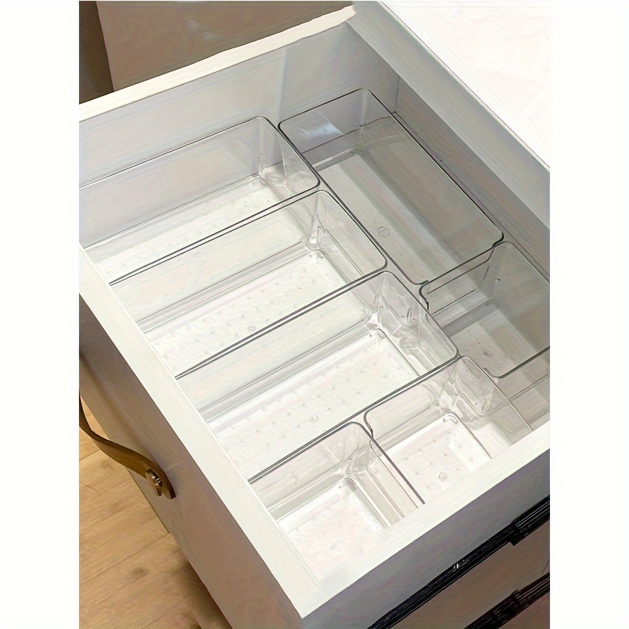 

6pcs Clear Plastic Makeup Organizer Set, Stackable Cosmetic Storage Bins With Dividers For Vanity Drawer, Desk Countertop Organization, Mold-resistant, Shatterproof, No Required, ≥27" Height