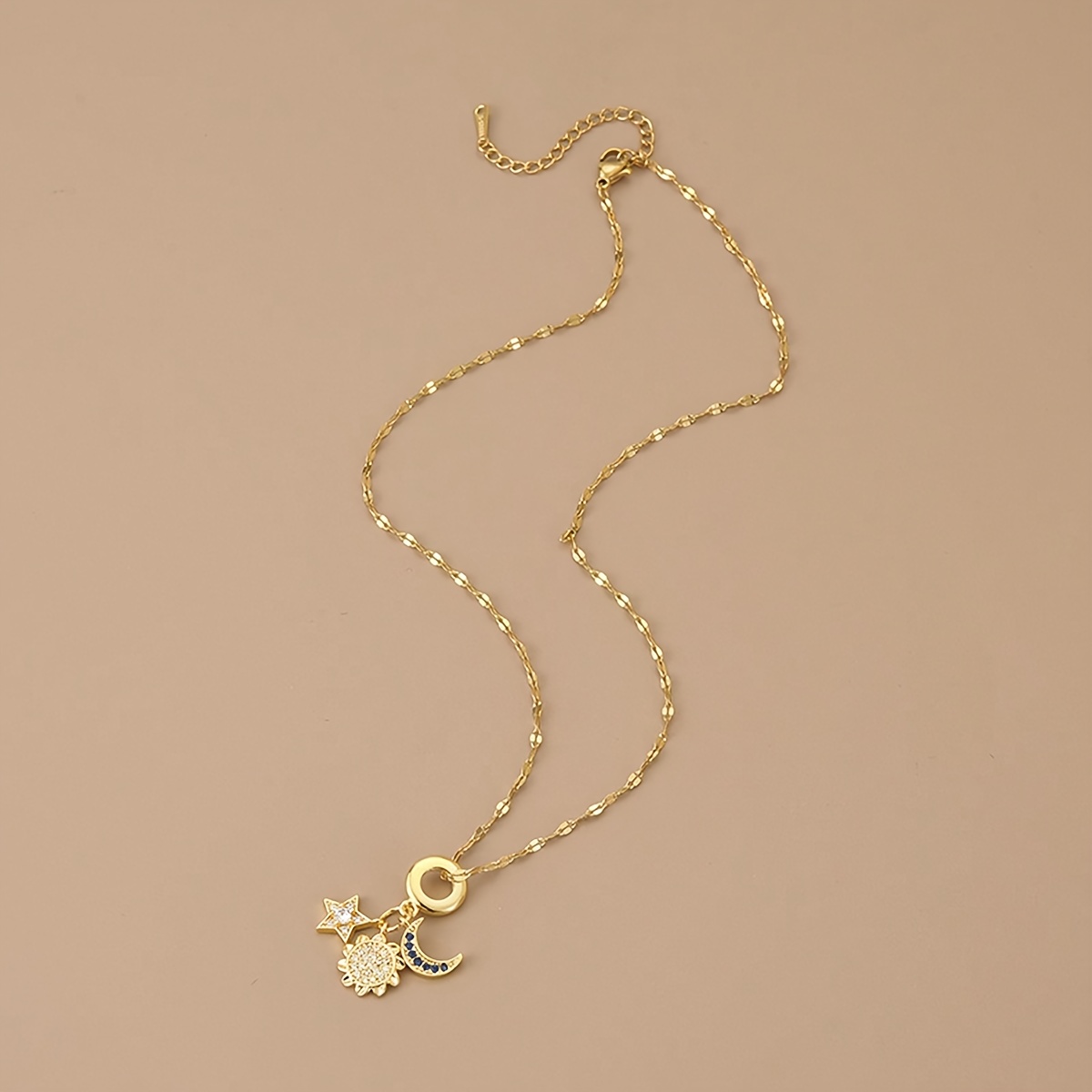 Women's Adjustable Moon Star Crystal Pendant Necklace