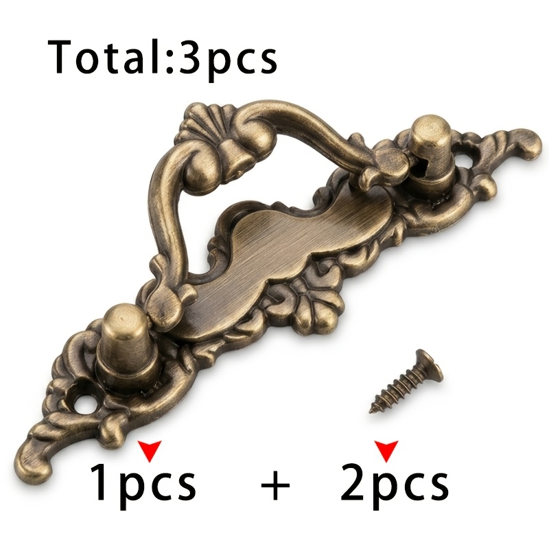 TEMU 1pc 402 Lace Bronze Handle + 2pcs Bronze 3x12 Screws, Totaling 3pcs, Suitable For Kitchen And Wardrobe Doors, Furniture Handles, Drawer Handles,