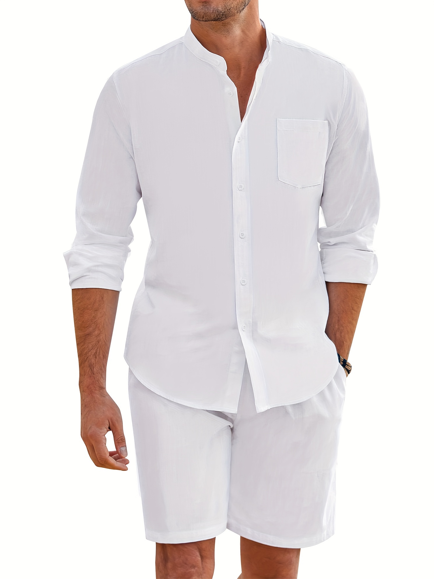 Pantalones Ropa Blanca De Hombre Para Playa Conjunto Piezas Camisa