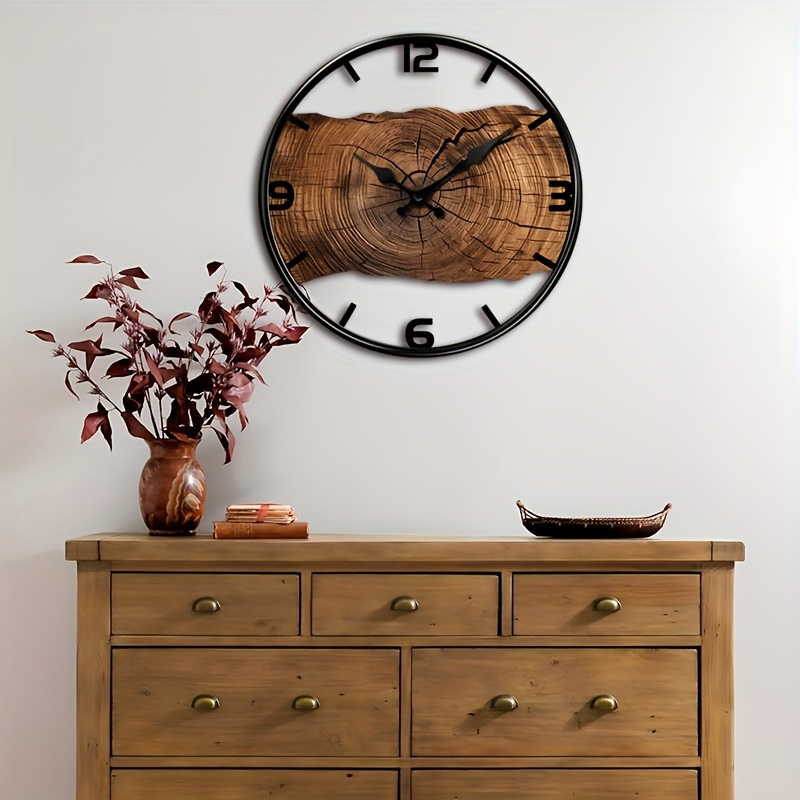 1 Round Wall Clock, Wooden Hollow-Out Design Silent Non-Ticking Timepiece for Home Holiday Decor and Gift