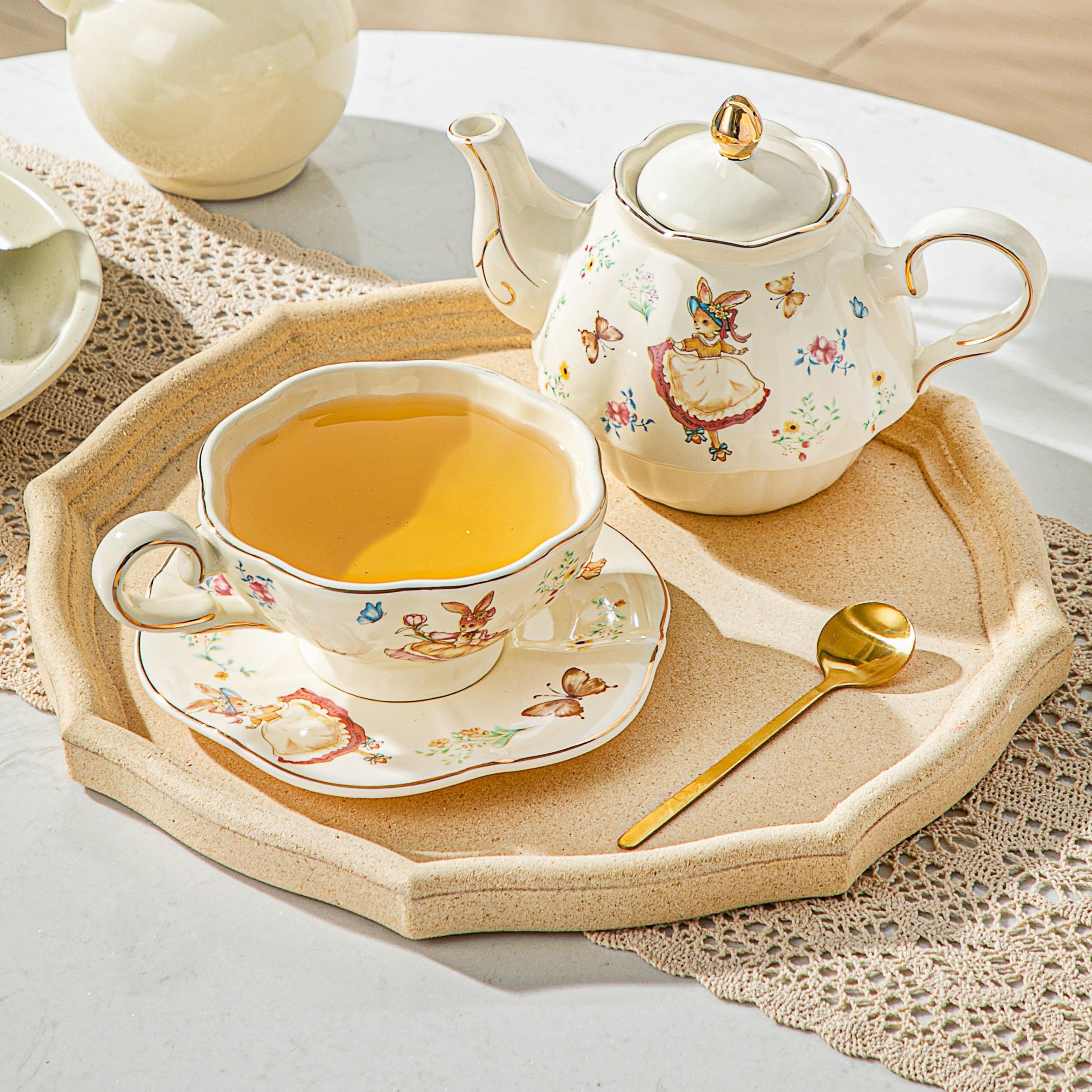 食器  tea set 1set 22oz tea kettle 9oz tea cup saucer one person ceramic - Temu