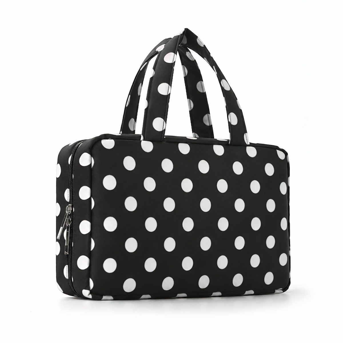 TEMU Trousse de toilette et de maquillage multifonctionnelle à quatre volets - Grande capacité de voyage avec fermeture éclair, à pois, adaptée pour