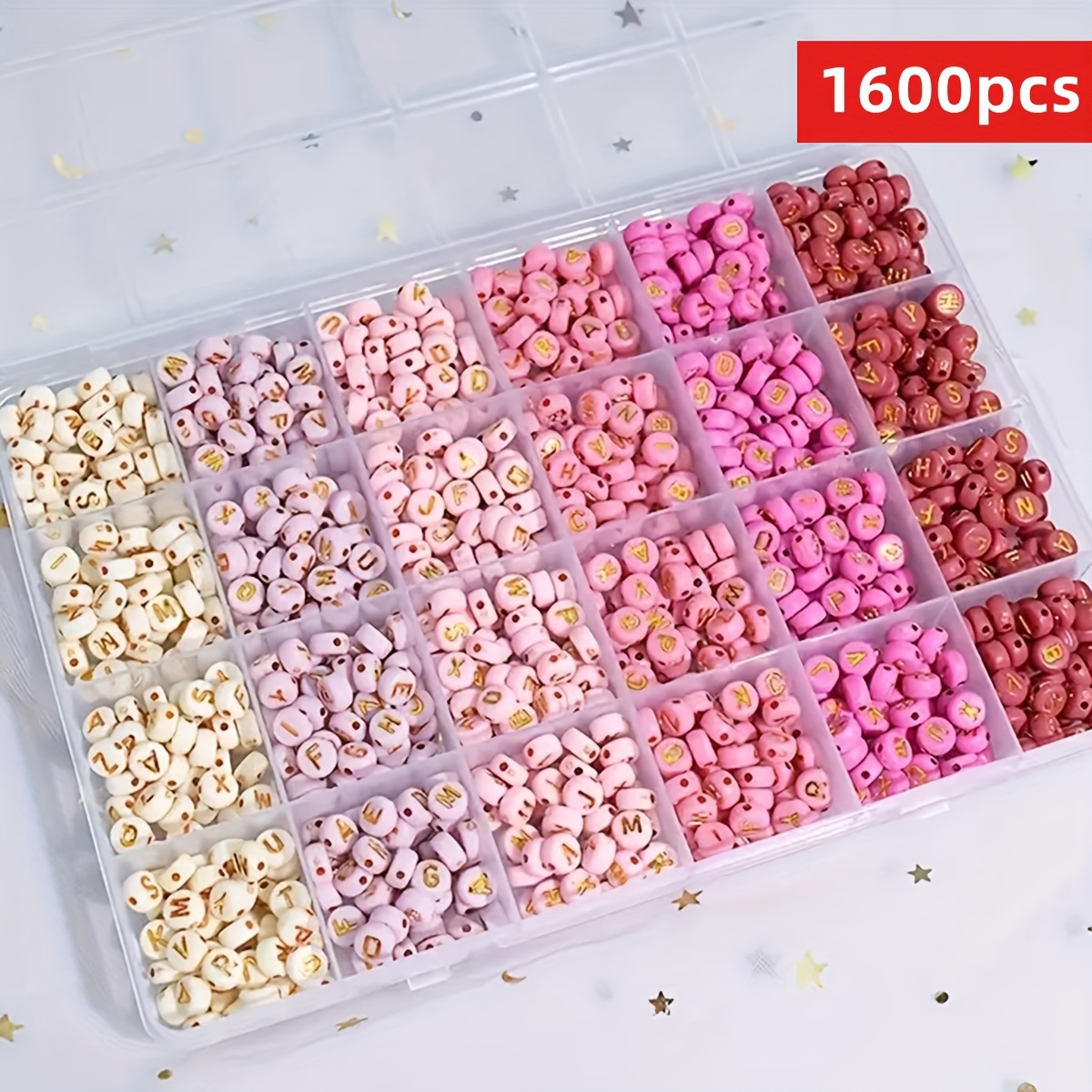 Image of 1600pcs/ Of Pink,white And Red Golden Letter Bead Set, Suitable For Jewelry Making Diy, Handmade Such As Bracelets, Necklaces, Pendants, And More