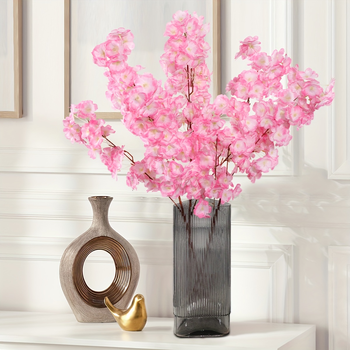 

1/2pcs Artificial Silk Cherry Flowers Branches, Faux Cherry Peach Tree, Plum Boutique For Vase Centerpiece Floor Arrangements, Home Decoration, Wedding, Party