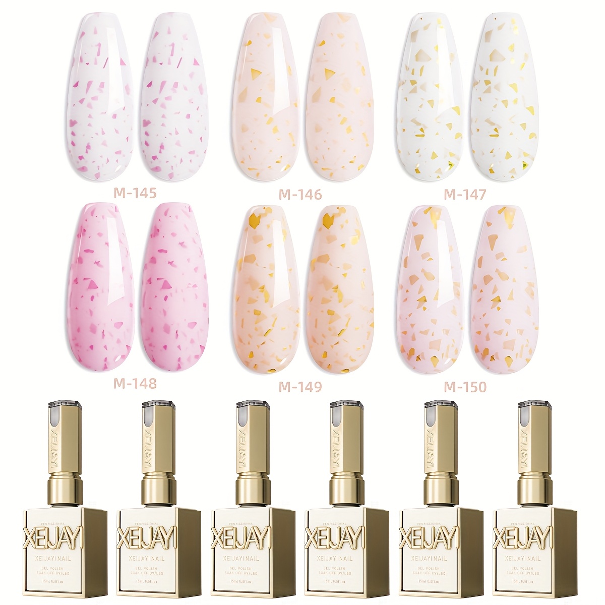 Xeijayi 15ml /led Nail Polish Gel Suitable For Salon & Diy, 6 Colors Cream Glitter Soak-off Semi-permanent Nail Art With Sparkling Gel Polish, /korean Style Compatible For Nail Designs