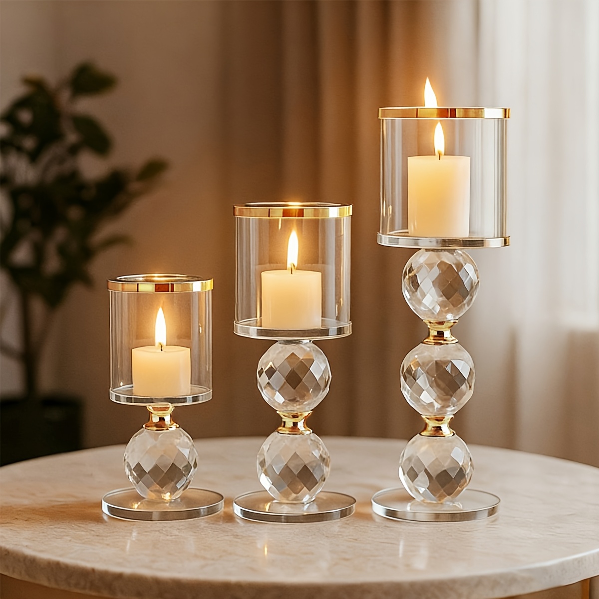 3pcs Crystal Glass Candle Holders With - Glass Candlesticks For Dining Table Centerpiece, Elegant Table Decor Suitable For Romantic Dinners, Weddings