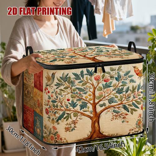 item picture 1pc zipper storage basket tree with floral patches storage box large capacity foldable storage box bedding blankets clothes and pillows