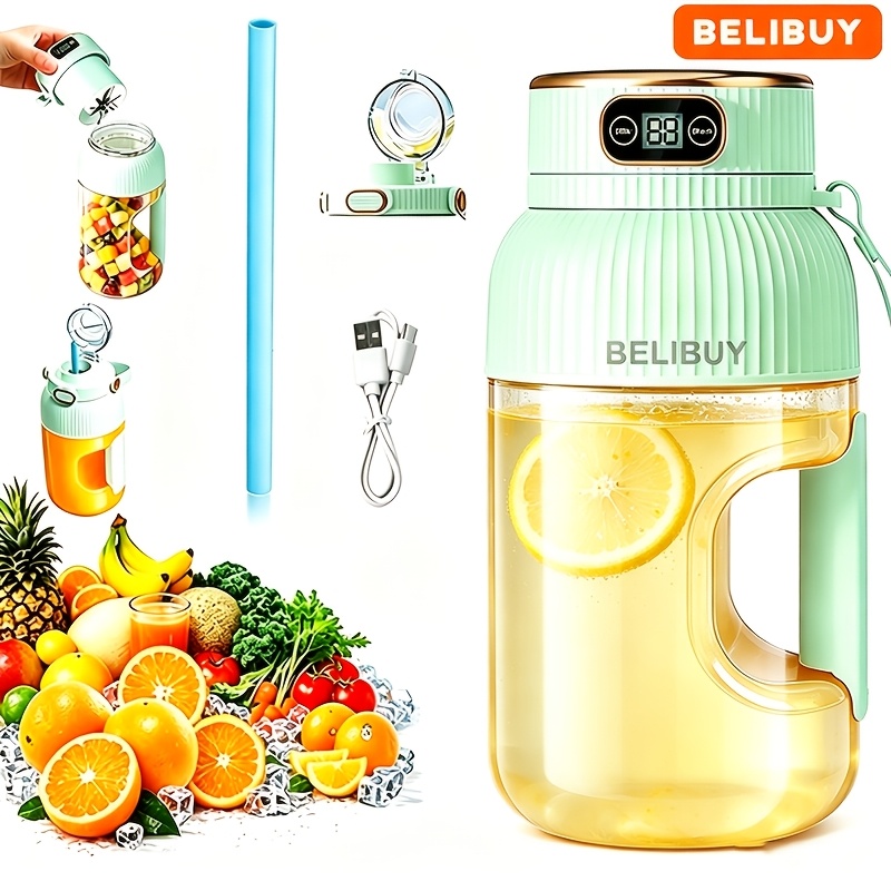 TEMU Gobelet Extracteur de Jus de Fruits Portable Rechargeable, Blender Ménager Multifonctionnel, Gobelet Extracteur de Jus Électrique avec Affichage