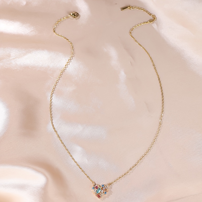Heart Pendant Necklace with Multicolor Zirconia Stones