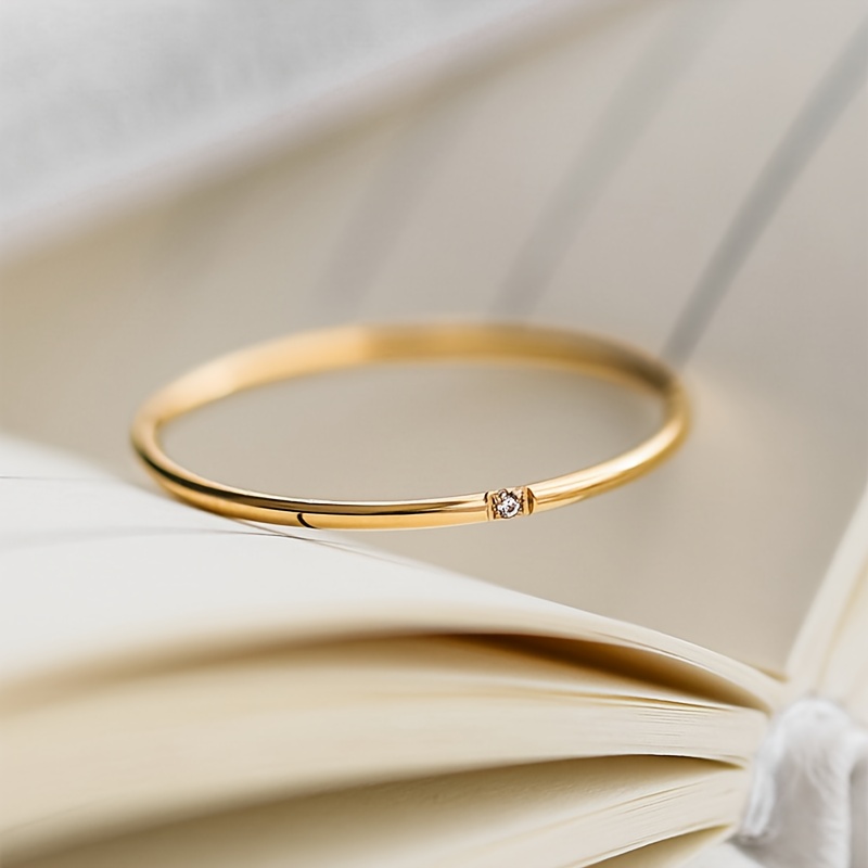 Golden Tone Stainless Steel Rhinestone Ring Stackable Style for Weddings