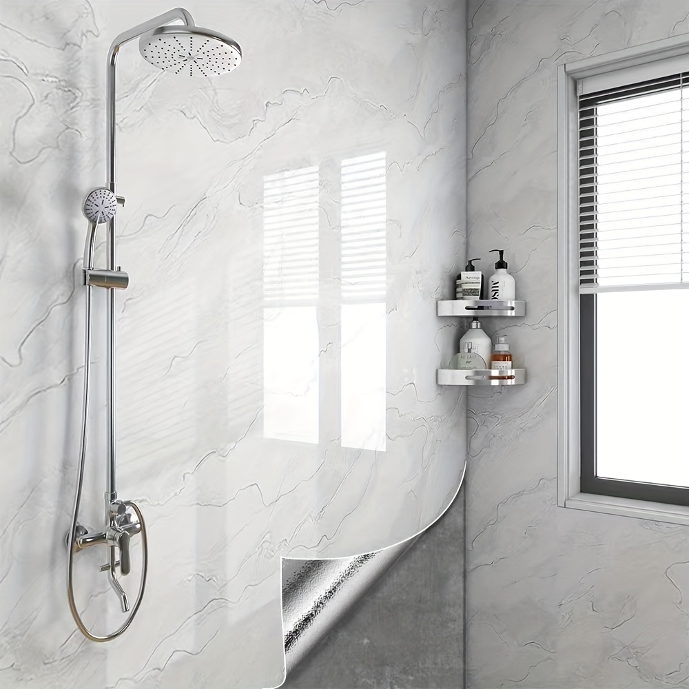 modern marble-style self-  shower wall sticker - waterproof, moisture-resistant,  , ideal for bathroom and shower room decor, bathroom wall stickers 0