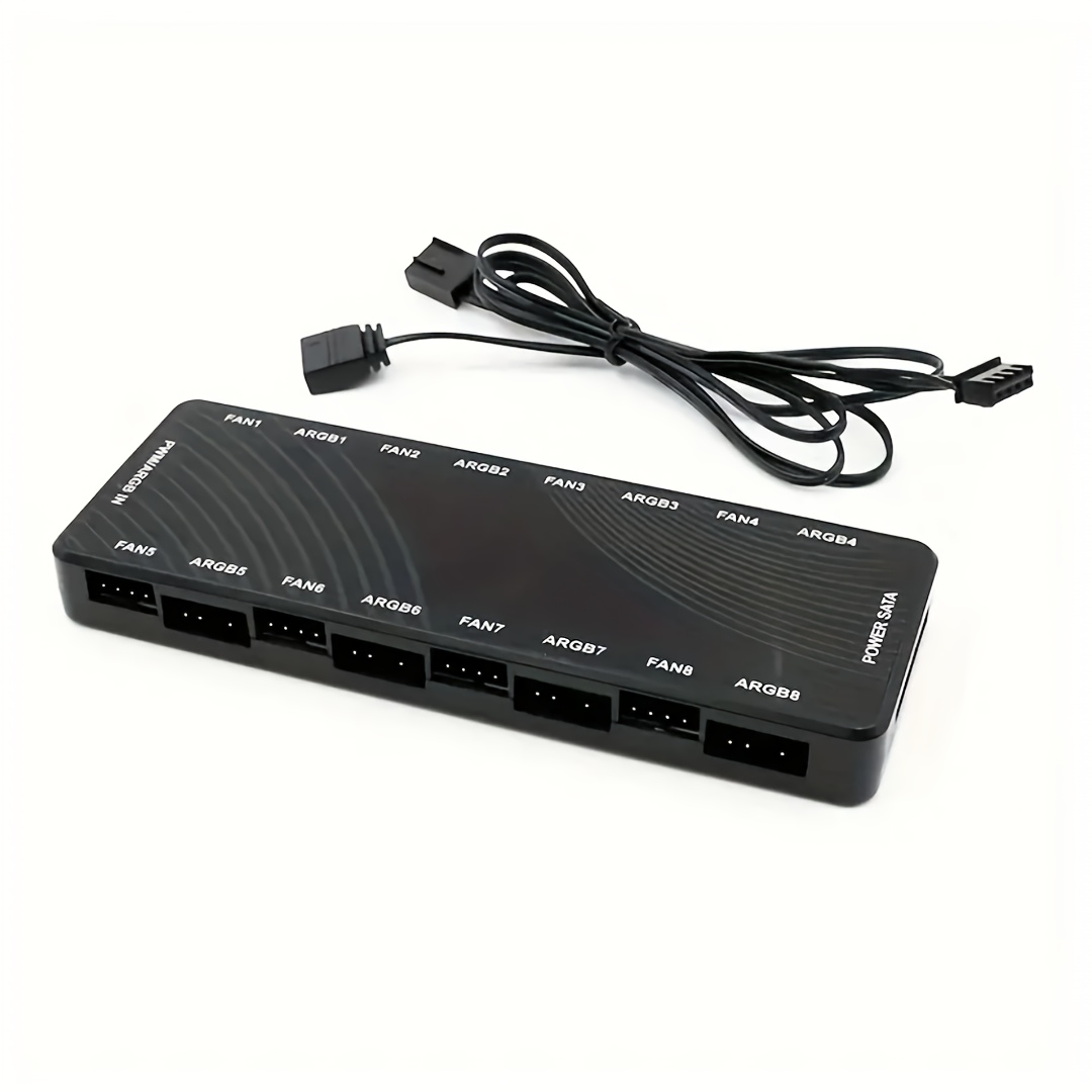 TEMU 1pc Case Dual 8-port, Temperature Control, -one 5v 3-pin , Lighting Controller, Can Control 8pcs Case Fans Simultaneously, Magnetic