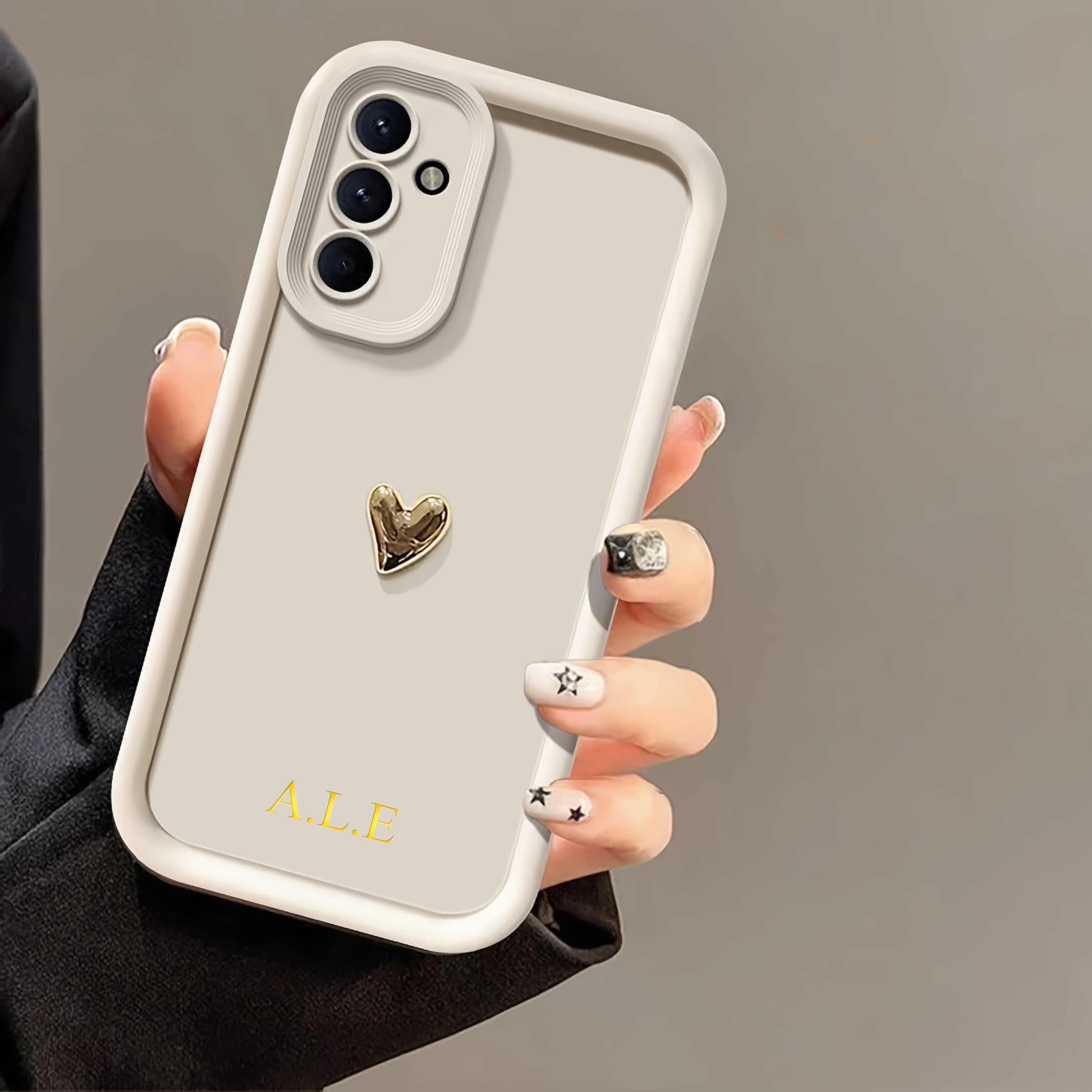 TEMU Phone Case - Personalized 3d Heart Customized Name Initial Golden Hot Foil Letters Embossed Soft Tpu Compatible With Galaxy S25 S24 S23 S22 S21