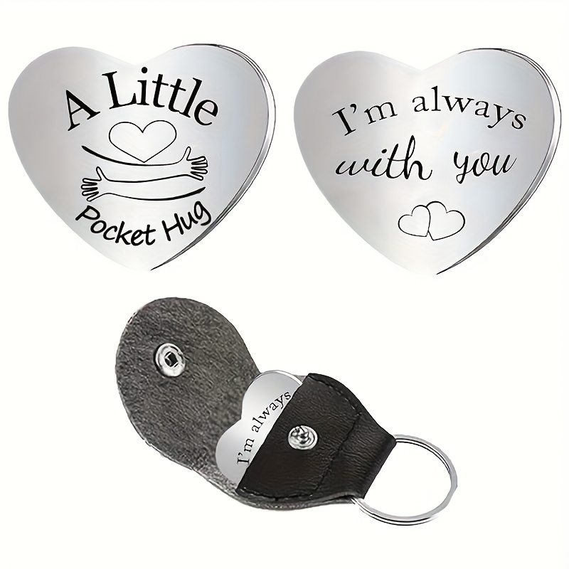 1pc Pocket Hug For Women Mom Inspirational Gift For Daughter Heart Hug Token With Pu Leather Keychain