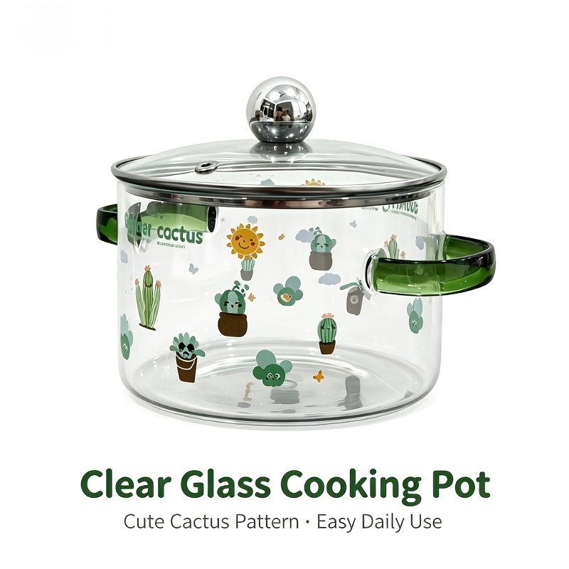 Image of Heat-resistant Durable High Borosilicate Glass Cooking Pot | Easy To Clean, Perfect For Soup, Milk, Noodles, Transparent Green Handle, Perfect For Home And Restaurant Use, And An Gift For Gifting