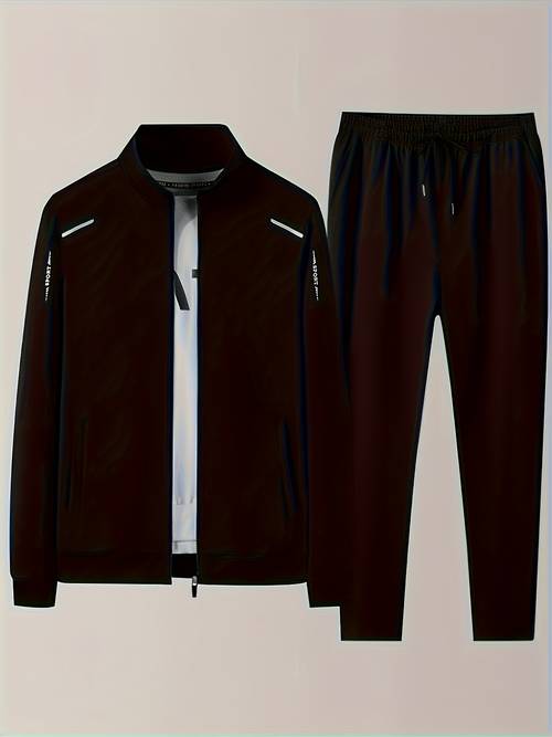 obm printed zip up jacket and pocket pants mens 2pcs set
